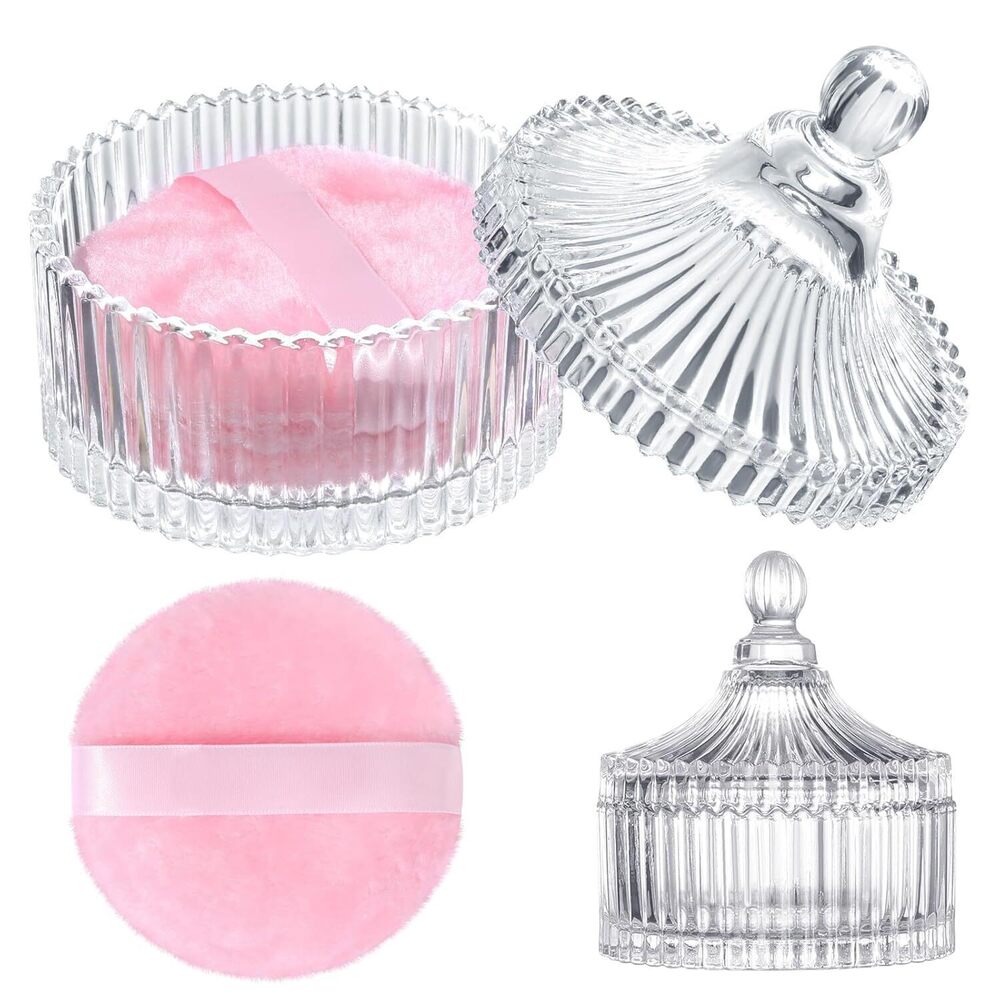2 Pieces Large Body Powder Puff and Container, 3.54 Inch Women Powder Puff with